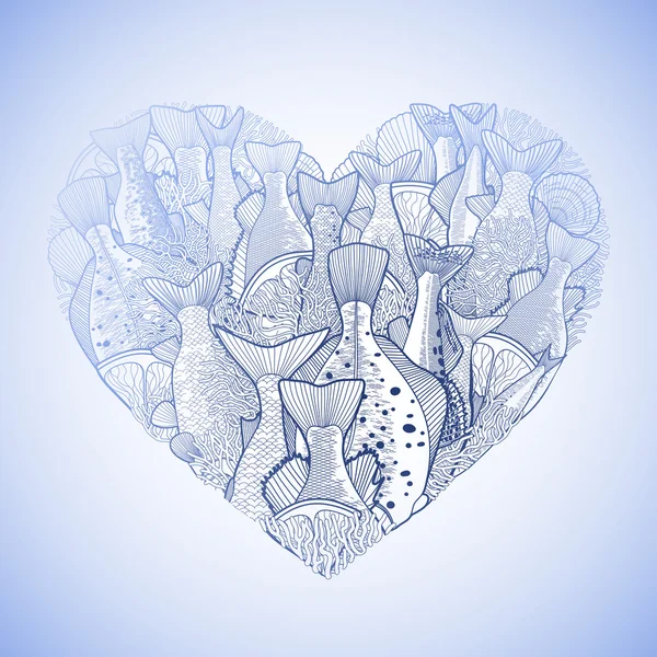 심장의 모양에 그래픽 바다 물고기 — 스톡 벡터