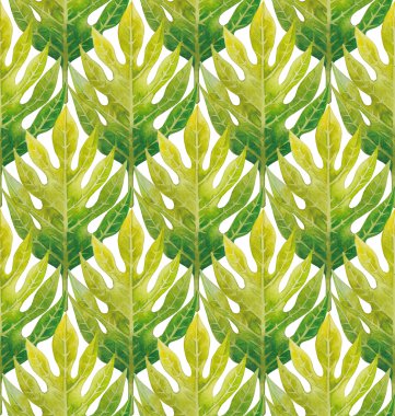Watercolor breadfruit leaves pattern clipart