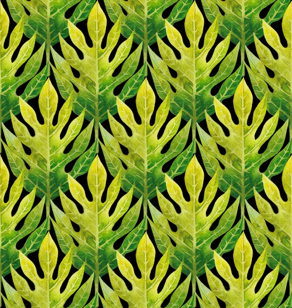 Watercolor breadfruit leaves pattern — Stock Photo, Image