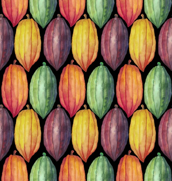 Ακουαρέλα κακάο φρούτα μοτίβο — Φωτογραφία Αρχείου