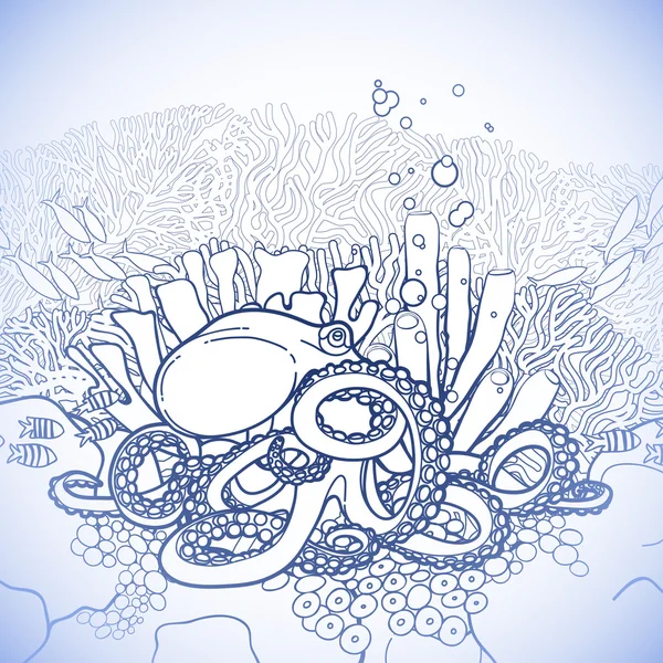 Grafické chobotnice a korálový útes — Stockový vektor