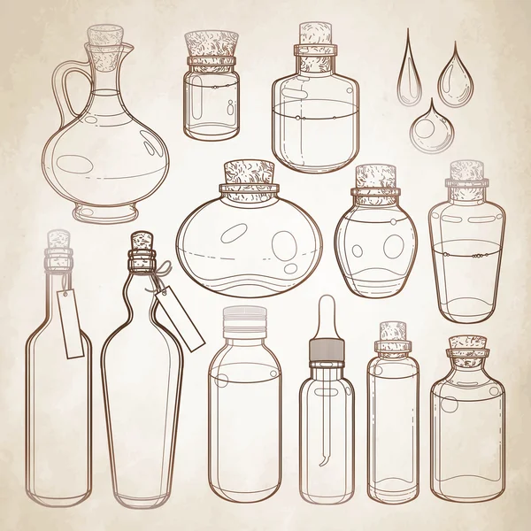 Grafische collectie van glazen flessen — Stockvector