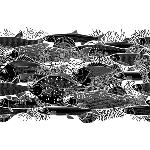 Frontera gráfica de peces oceánicos — Archivo Imágenes Vectoriales
