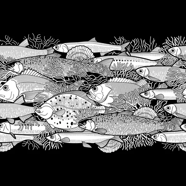 그래픽 바다 물고기 테두리 — 스톡 벡터