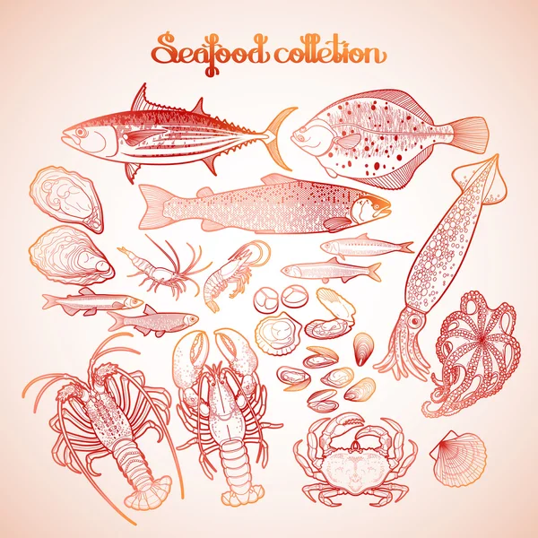 Koleksi makanan laut grafis - Stok Vektor