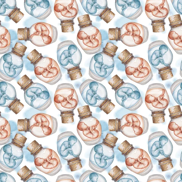 Ακουαρέλα έμβρυο σε γυάλινο μπουκάλι — Φωτογραφία Αρχείου