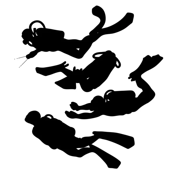 Graphic set of scuba divers silhouettes — Stock Vector