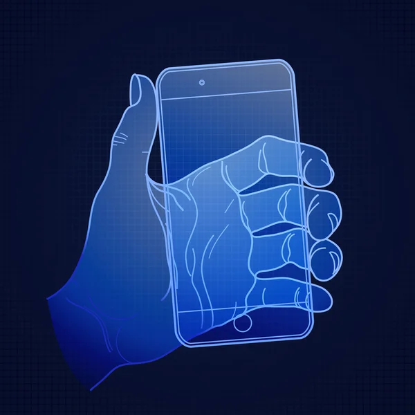 Mano gráfica con smartphone — Vector de stock