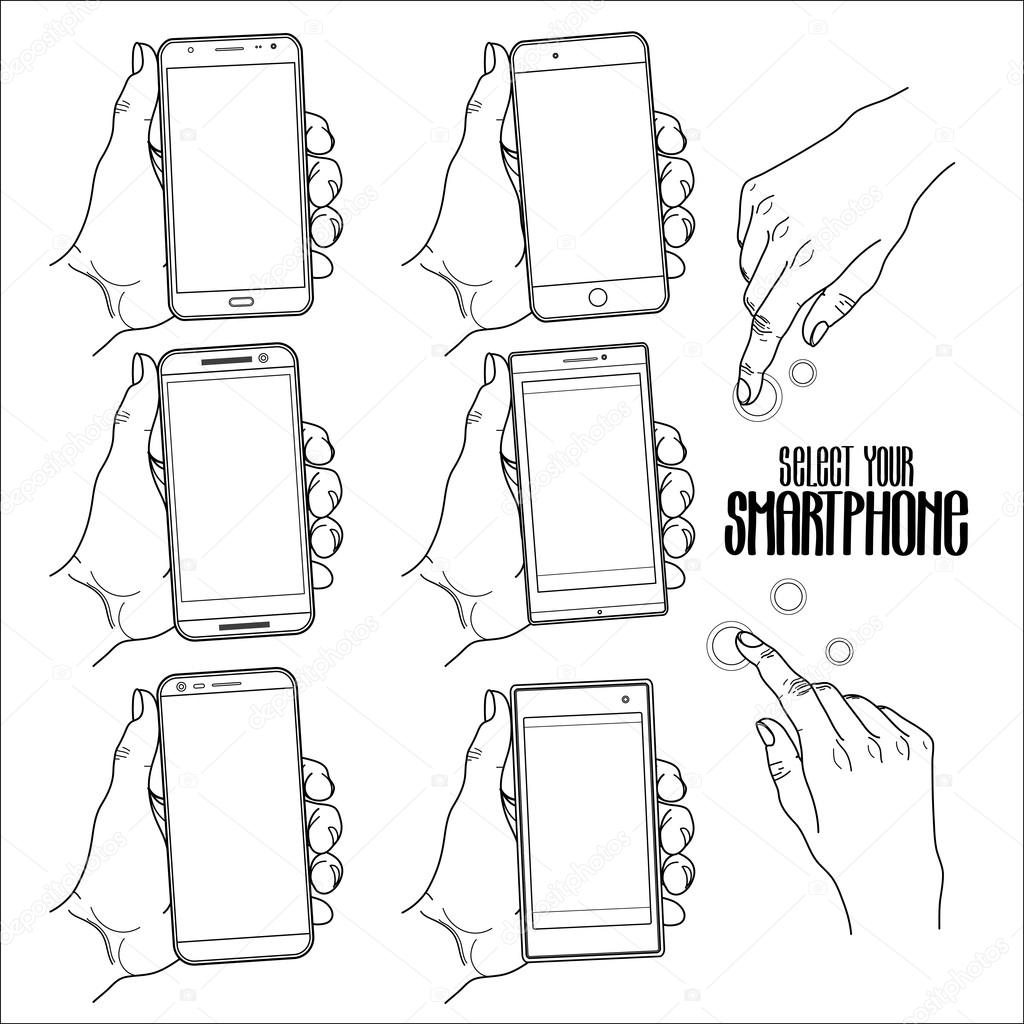 Telefoni cellulari di vettore Tutti gli elementi sono isolati gli uni dagli altri Disegno di pagina di libro da colorare per adulti e bambini