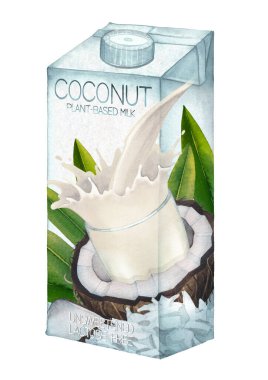 Hindistan ceviziyle süslenmiş bitki sütü kutusu.