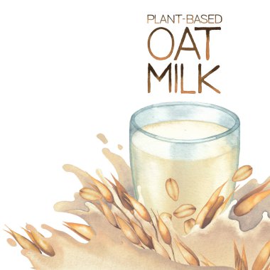 Su sıçraması ve yulafla süslenmiş bitki sütü tabanlı suluboya cam.