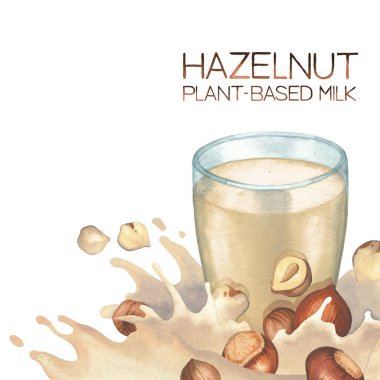 Su sıçraması ve fındıkla süslenmiş bitki sütü tabanlı suluboya bardak.