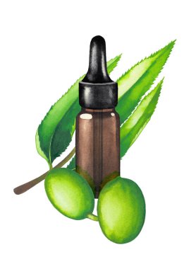 Badem fıstığı ve yapraklarla süslenmiş suluboya cam şişe..