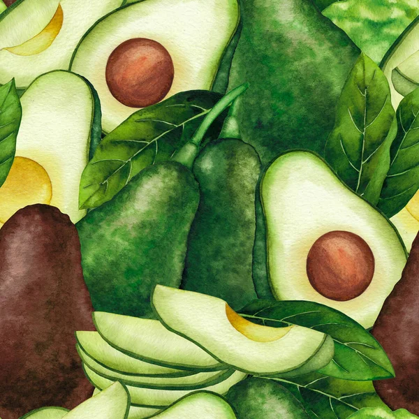 Акварель авокадо фрукты и листья изолированы на белом фоне — стоковое фото