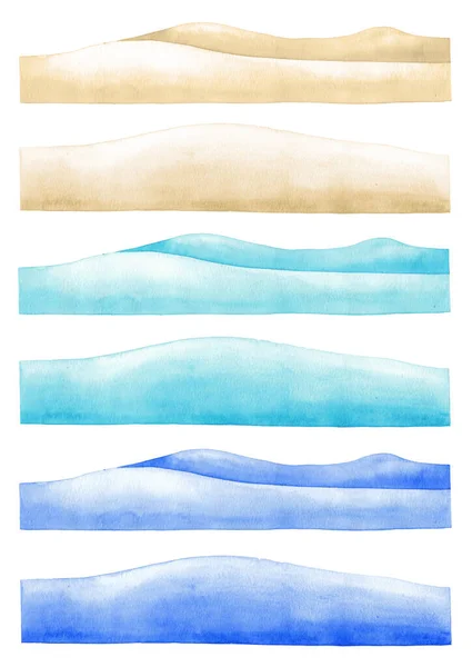 Collection de fonds sous-marins aquarelle sablonneux en 3 versions de couleurs — Photo