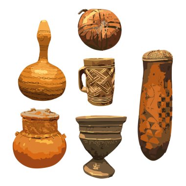 Geleneksel Afrika kültürü. Eski vazo koleksiyonu.