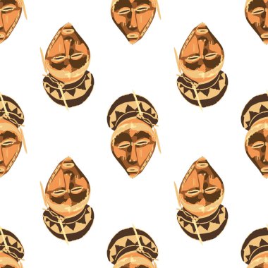 Eski ahşap maskelerin kusursuz vektör deseni.
