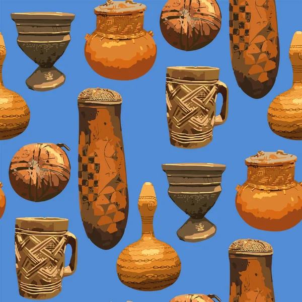 Modèle sans couture de vases vintage africains traditionnels. — Image vectorielle