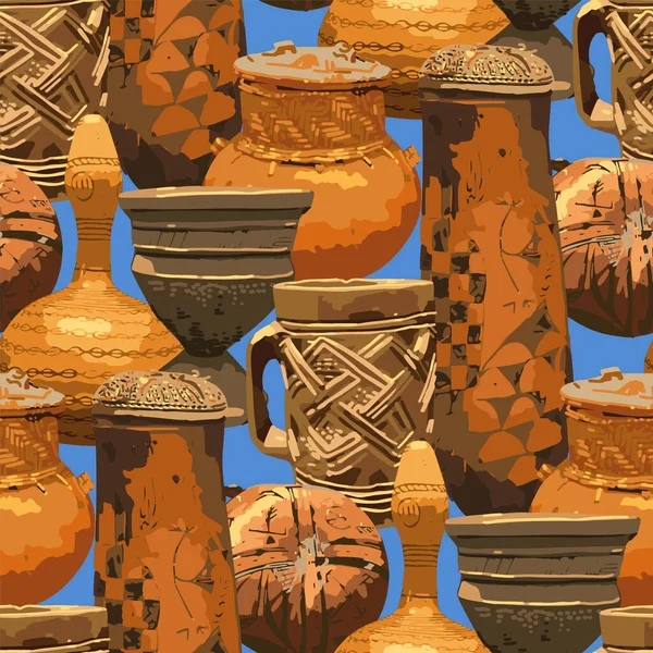 Patrón inconsútil de jarrones vintage africanos tradicionales. — Archivo Imágenes Vectoriales