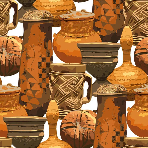 Patrón inconsútil de jarrones vintage africanos tradicionales. — Archivo Imágenes Vectoriales