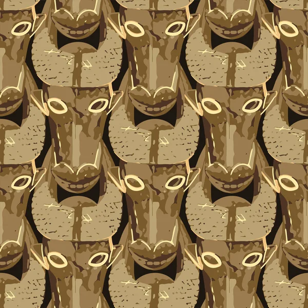 Διάνυσμα αδιάλειπτη μοτίβο vintage woodenn μάσκες ταύρου. — Διανυσματικό Αρχείο
