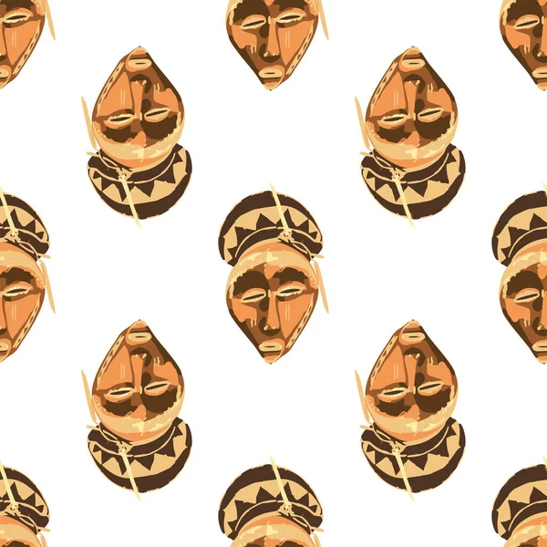 Vector seamless pattern of vintage woodenn masks. — Stock Vector