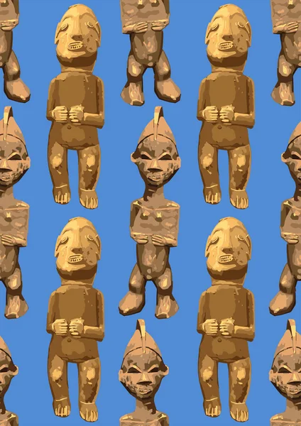 Modèle répété vectoriel sans couture de sculptures anciennes en bois d'humains — Image vectorielle
