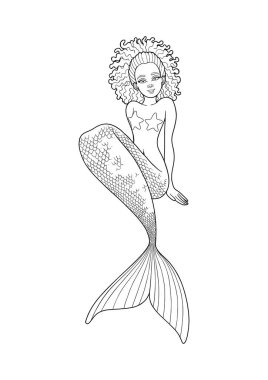 Beyaz arkaplanda izole edilmiş grafiksel deniz kızı