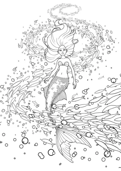 Grafische Meerjungfrau unter der Meeresoberfläche — Stockvektor