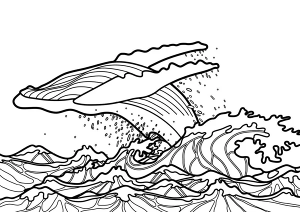 Grafikus púpos bálna ugrik ki a vízből — Stock Vector