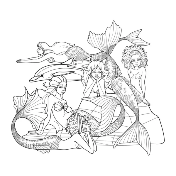 Group of graphic mermaids — Stock Vector