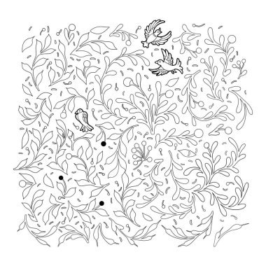 Basit, zarif, ortaçağ bitkileri seti. Beyaz arka planda izole edilmiş vektör grafik çiçek elementleri. Renklendirme kitabı sayfa tasarımı