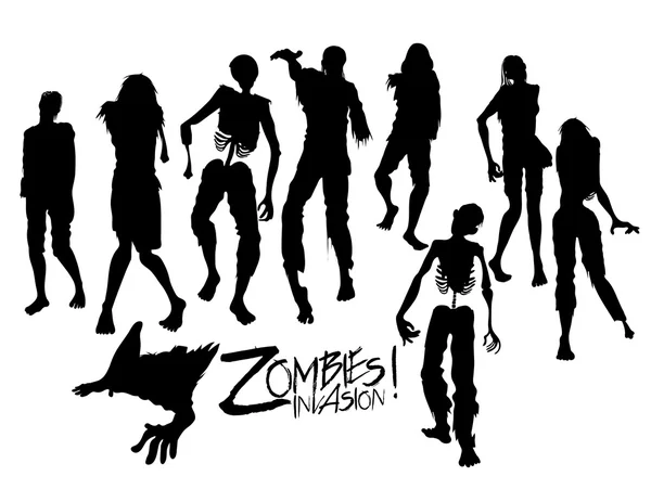 Siluetas Zombie caminando hacia adelante — Archivo Imágenes Vectoriales