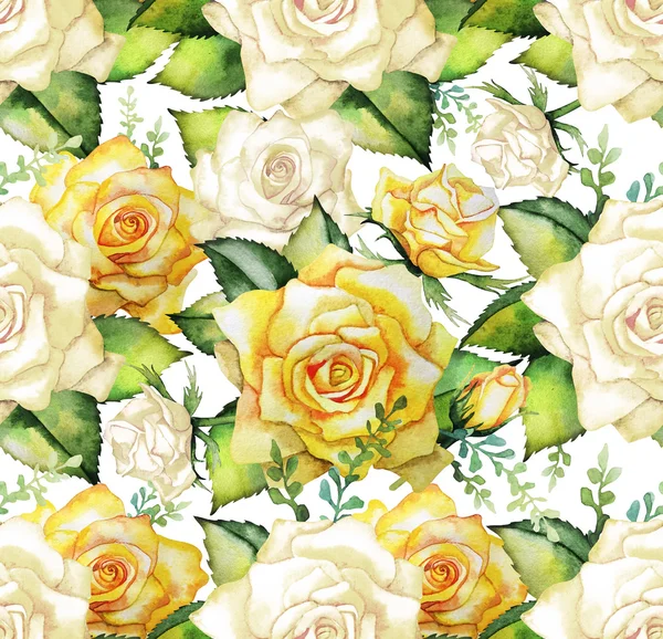 Watercolor yellow roses pattern — Stock Photo, Image