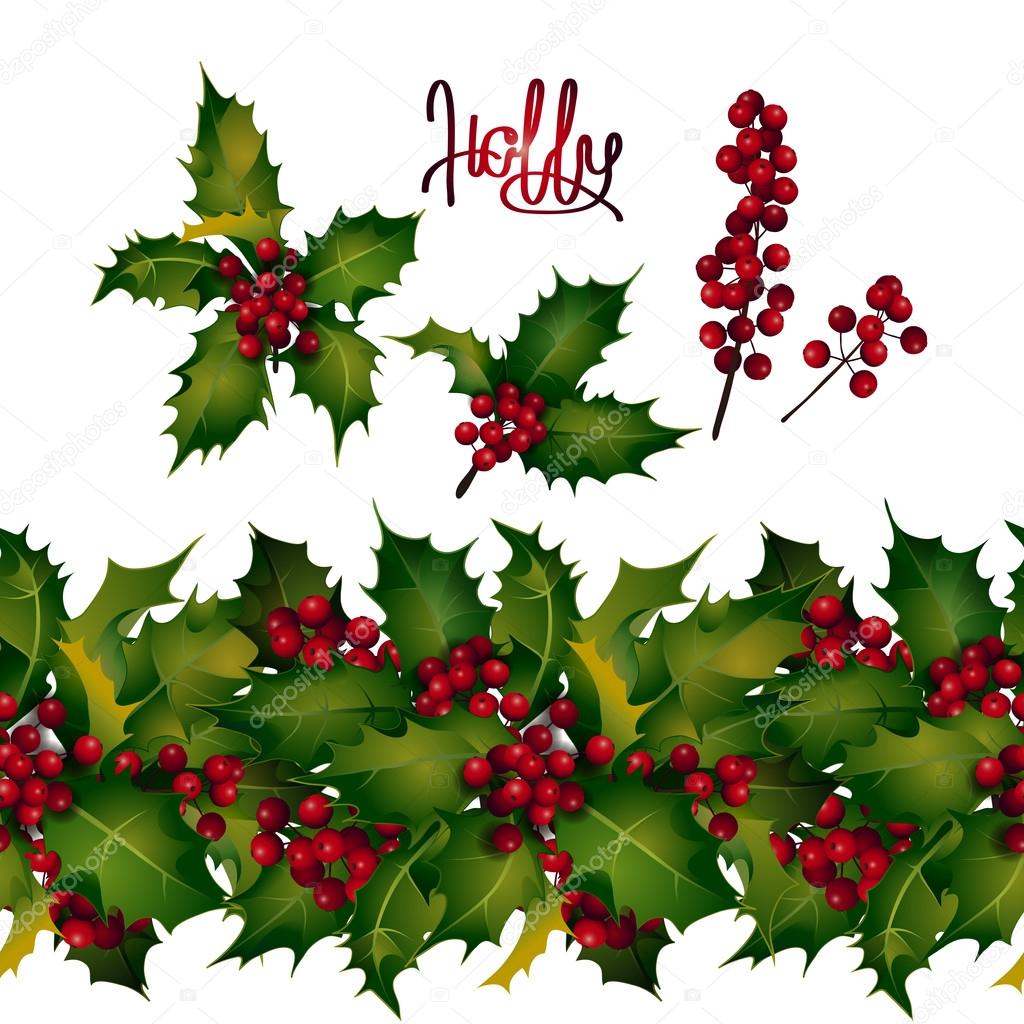 Holly leaves and berries, endless border