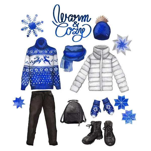 Acquerello vestiti invernali — Foto Stock