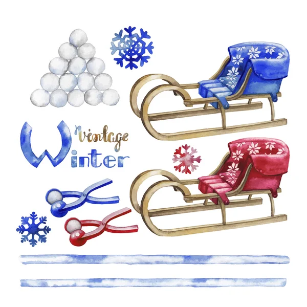 Akvarell vinteraktiviteter — Stock vektor