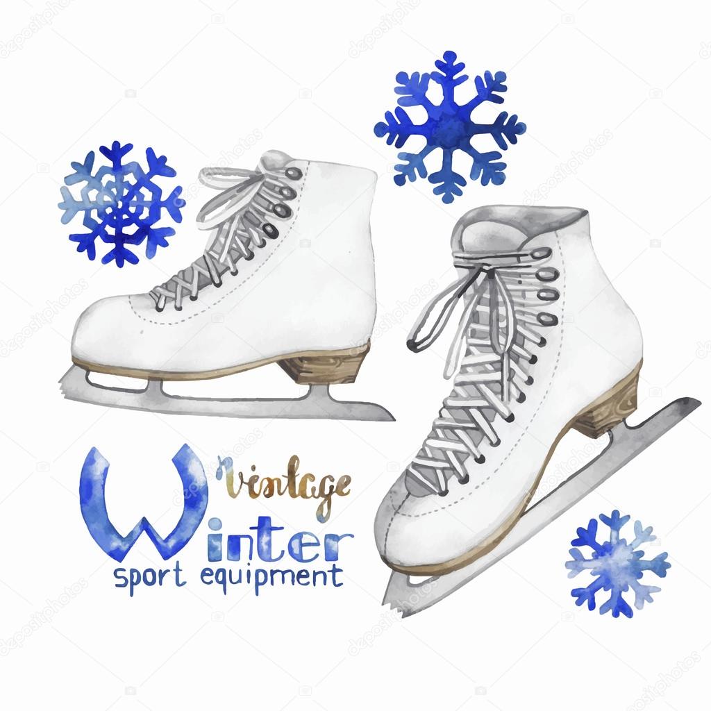 Vintage watercolor ice skates