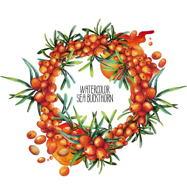 Watercolor sea buckthorn wreath