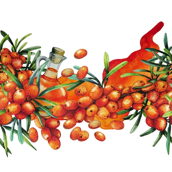 Watercolor sea buckthorn border — Stock Photo, Image