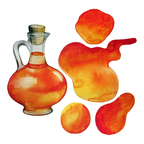 Manchas de aceite naranja acuarela y tarro — Foto de Stock