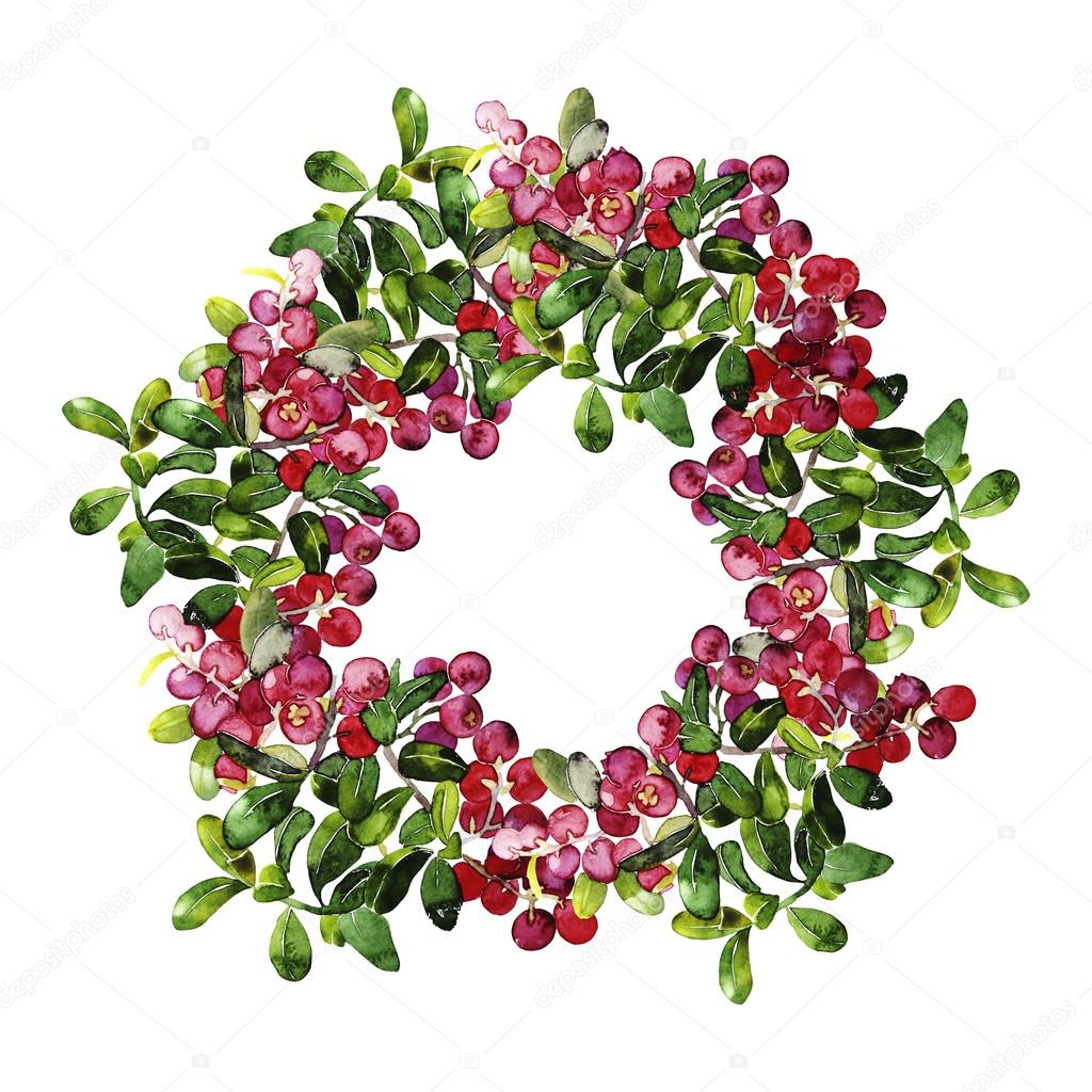 Watercolor cranberry wreath