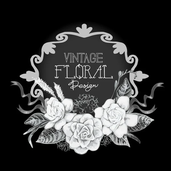 Diseño floral monocromo vintage — Archivo Imágenes Vectoriales