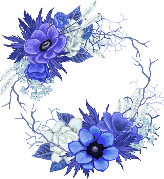 Vintage květinový věnec v modrých barvách — Stockový vektor