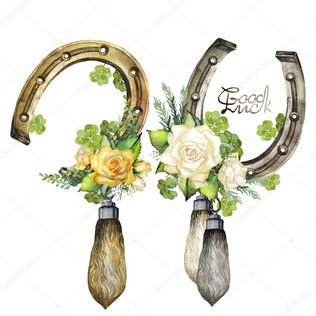 Horseshoes, rabbit foots, roses and clover