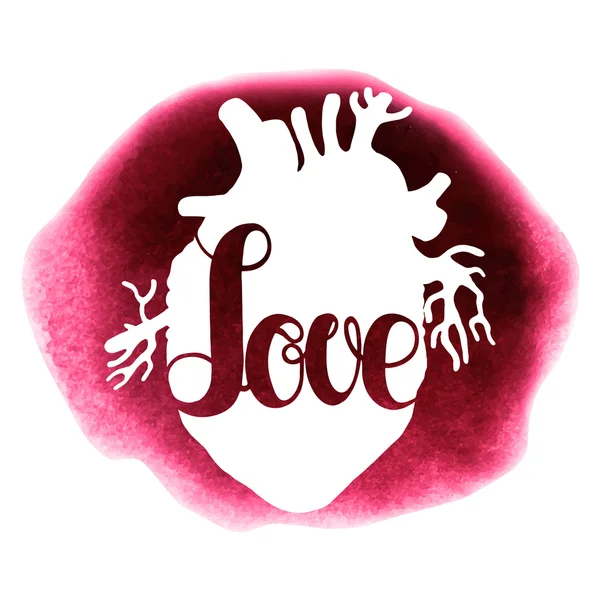 Aquarell Liebe Schriftzug und Herz — Stockvektor