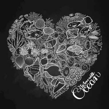 Ocean life in the shape of heart vector Ocean life in the shape of heart vector