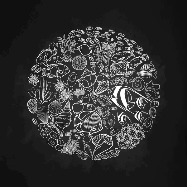 Ocean life in the circle shape — Stockový vektor