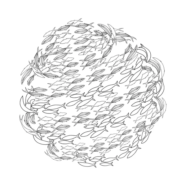Ocean school of fish in the form of a sphere — Stock Vector