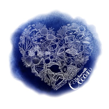 Ocean life in the shape of heart vector Ocean life in the shape of heart vector